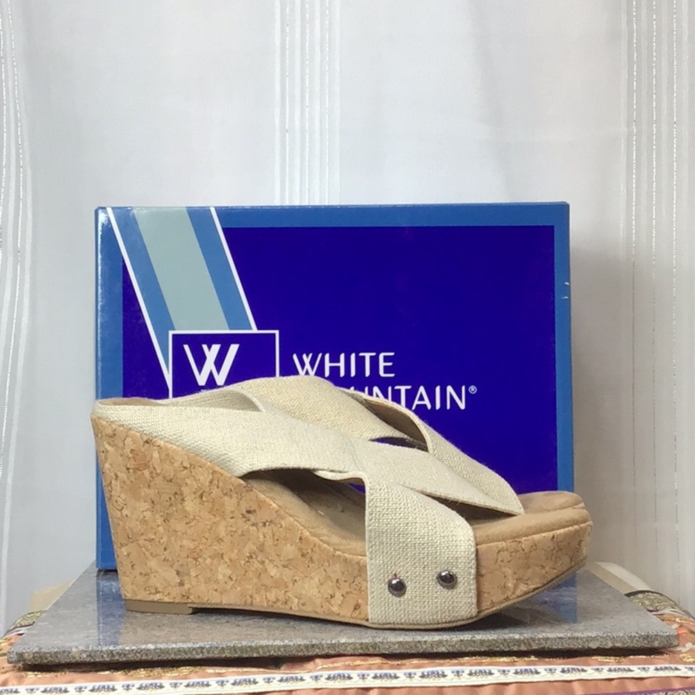🏔️ White Mountain ‘Banner’ Natural Stretch Cork Platform Wedge Sandals Sz.9